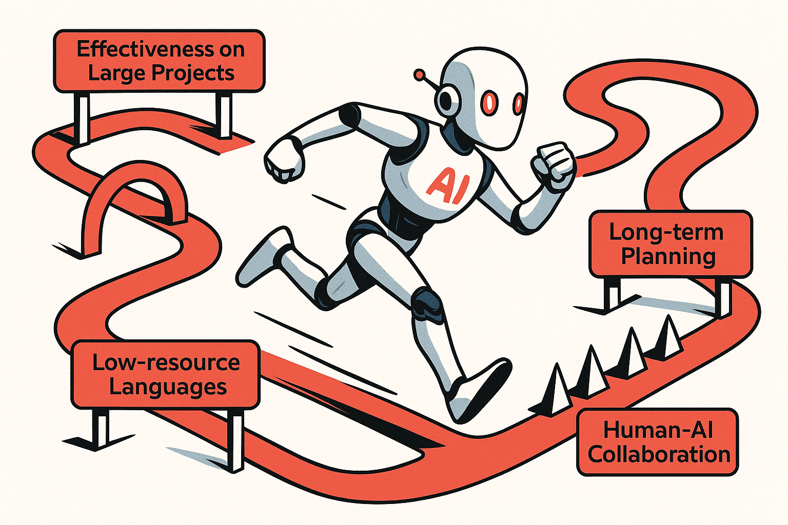 Illustration representing challenges and paths of AI-assisted engineering