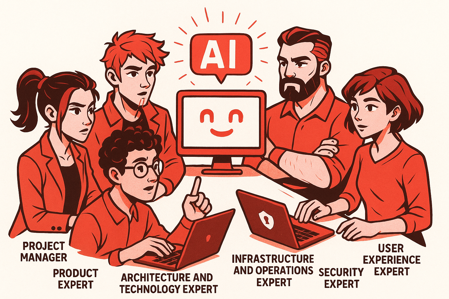 Illustration representing the future of AI-assisted software development teams